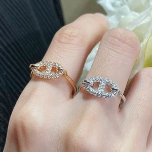 Цепно D Ancre Enchainee Ring H для женщины-дизайнерской пары 925 Silver Diamond Size 5-8 T0P.