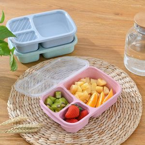 Geschirr-Sets Grade Rice Husk Lunch Box Weizengeschmack Strohhalm Split Bento Mikrowelle Student Covered Square Japanese