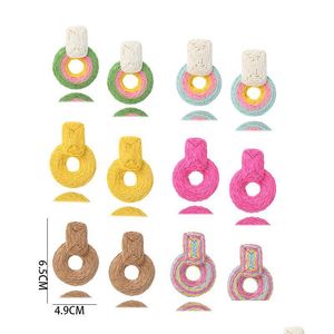 Stud Handmade Raffia Round Earrings For Women Girls Boho Woven St Circle Dangle Drop Rattan Ear Jewelry Chakra Healing Yoga Delivery Dhxwv