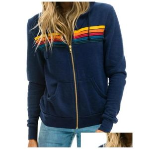 2023 Women's Hoodies Sweatshirts Womens Women Fashion Hoodie Oversized Rainbow Stripe Long Sleeve Sweatshirt Zipper Pocket Coat Jacket