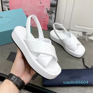 top quality Casual Shoes Summer Triangle Sandals Lattice Platform sheepskin Beach Leather Round Peep Toe Height Increase Fashion Women White Flat