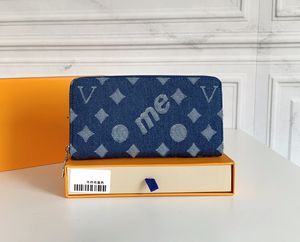 Mens designer zippy wallets luxurys hip-hop purses for man flower letter zipper long card holders high-quality denim small clutch bag with original box