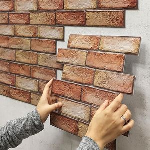 Wall Stickers 5pcs 3D Brick Sticker Self-Adhesive PVC Wallpaper For Bedroom Waterproof Oil-proof Kitchen DIY Home Decor