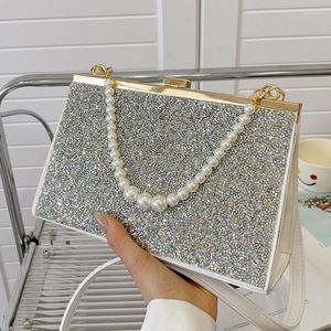 Borse da sera Eleganti pochette da sposa da donna con borsette glitterate di perle Designer di lusso Lady White Pink Crossbody Messenger