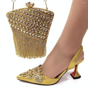 Dress Shoes Luxury Gold Woman And Bag Set To Match Ladies High Heels Pumps With Handbag Sandals Clutch Purse Femmes Chaussures CR949