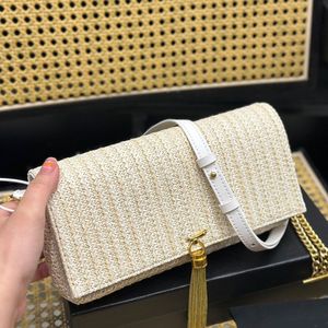 Plain Straw Bag Women Flap Messenger Bags Handbag Purse Gold Hardware Letter Hand Woven Leather Shoulder Straps Internal Zipper Pocket High Quality Purse