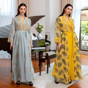 Ubranie etniczne Dubai Maroko Abaya sukienka dla kobiet Muzułmańska imprezowa szata wieczorna szata luruxy cekinowa haft kwiatowy 2 sztuki strój Eid 2023