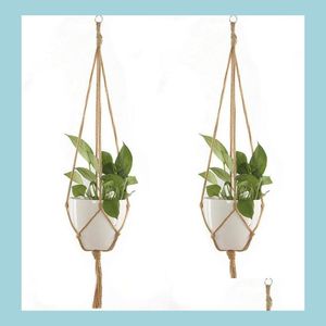 Planters Pots Plant Hanger Jute Rope Flower Pot Handmade Knitting Holder Hanging Basket With Hook For Indoor Outdoor Home Garden B Dhpt3