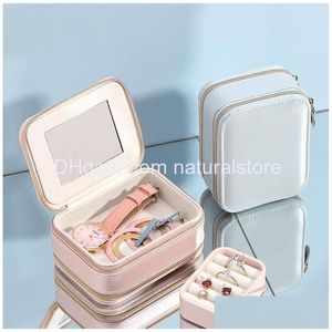 Jewelry Boxes Travel Case Small Box Pu Leather Portable Storage Organizer Double Zipper Display For Rings Earrings Bracelets Necklac Dha6F