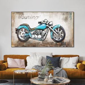 Abstraktes 3D-Retro-Motorrad-Ölgemälde, gedruckt auf Leinwand, Motorposter und Drucke, Wandkunst, Bild für die Heimdekoration