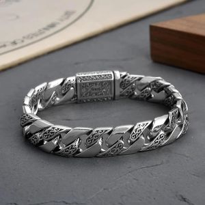 Chain Retro Domineering S925 Silver Bracelet Men Tang Grass Pattern Exquisite Chain Male Party Birthday Hegemony Fashion Jewelry Gift231118