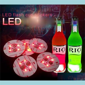 Outros suprimentos de festa de evento LED Coaster leve 6cm redonda de cerveja de bebida barra de garrafa de garrafa diversão adesivos colorf adesivos flash xícara grow del dh6j7