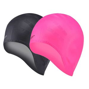 Swimming caps Swimming Cap Waterproof Adults Long Hair Swimming Hat Silicone Ear Protector for Men and Women Large Girl Neoprene Latex cap P230418