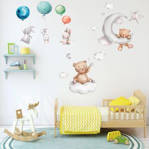 Wall Stickers Cute Bear Balloon Viny Sticker For Kids Room Cartoon Removable Home Decor Decals Self-adhesive Wallpaper