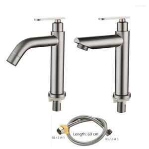 Bathroom Sink Faucets G1/2 304 Stainless Steel Brushed Single Cold Wash Basin Faucet Deck Mounted Handle Hole Tap