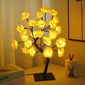 Nocne światła Rose Tree Branch Lampa stołowa USB Kwiat Wodoodporna dekoracyjna dekoracja przyjęcia ogrodu