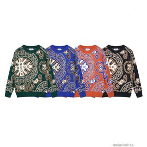 Designer Sweaters Fashion Casual Clothing Hoodies American Rhude 2023 Autumnwinter Jacquard Color Matching Round Neck Cashew Blossom Sweater Casual Loose Mens Wo
