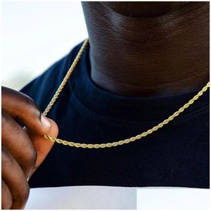 Anhänger Halsketten Gold Farbe Twisted Rope Chain Halsketten für Männer Hip Hop Rapper M Edelstahl Choker Minimalist Necklac Dhgarden Otnpa