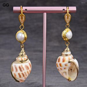 Dangle Earrings GuaiGuai Jewelry Natural Sea Snail White Pearl Gold Color Pated Hook