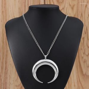 Pendant Necklaces 1 Piece Large Abstract Metal Horn Crescent Moon Charm Necklace Long Curb Chain Lagenlook 34 Inches