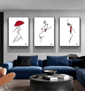 3 pezzi set moderno astratto minimalista stampa artistica nero bianco rosso linea disegno pittura danza donne immagine da parete per soggiorno camera da letto 4123116