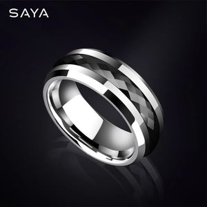 Anéis de casamento para homens, 8mm de largura, incrustação de carboneto de tungstênio, preto, anel de cerâmica multifacetado para casamento, personalizado231118