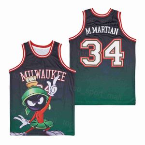 Film basket Milwaukee Jersey Marvin The Martian University High School Sport Retro Breattable Stitched Pullover College University Hiphop Team Green