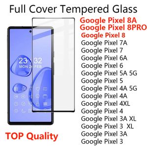 Pełne pokrycie szklane szklane ochronę ekranu telefonu dla Google Pixel 8 Pro 8a 8 7 7a 6a 6 5a 5a 4 4a 3 3a xl 5G Film hurtowy w torbie opp.