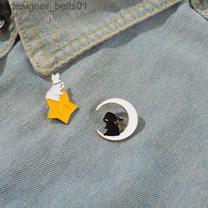 Pins Brooches Cute The Untamed Enamel Pins Black White Rabbit Moon Star Brooch Bag Cloth Lel Pin Badge Cartoon Animal Jewelry Gift WholesaleL231120