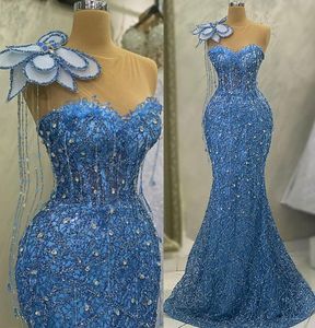 2023 april Aso Ebi Pärled Crystals Prom Dress Mermaid Beading Evening Formal Party Second Reception Födelsedagsengagemang Klänningar Klänningar Robe de Soiree ZJ5820
