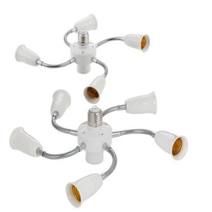 Adjustable White E27 Base Light Socket Splitter Gooseneck LED Bulbs Holder Converter with Extension Hose 3 4 5 Way Adapter243K