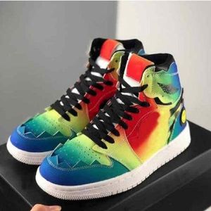 Top Shoes Casual de qualidade 2023 Balvin 1s High OG Womens Mens Basquete Jumpman 1 Tie Dye Jbalvin Multi-Color Rainbow Trainers Sports Sports Sports