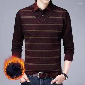 Men's Sweaters Autumn Winter Pullover Turn-down Collar Button Plaid Screw Thread Long Sleeve Sweater Knitted Fashion Casual Formal Tops