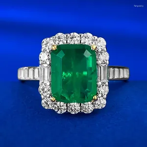 Cluster Rings S925 Silver Imitation Emerald 2- Grupp Full Diamond Ring for Women 7 9 Europe and America
