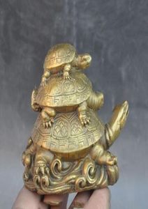 Cina Feng Shui Ottone longevità Animale 3 Tartaruga tartaruga di buon auspicio Statua fortunata8455648