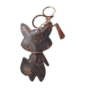 Fox nyckelringar nyckelringar för kvinnor, söt brun blomma pu läder biltangenter, modedesign väska kedjor smycken tillbehör, tecknad djur hängen charms gåva