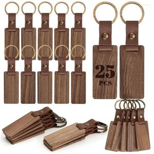 Keychains 25pcs Leather Wood Keychain Blank Unfinished Wooden For Laser DIY Various Key Tags Crafts Gift