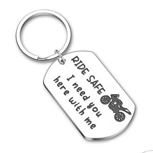 Nyckelringar Lanyards Fathers Day Ride Safe Keychain Biker Motorcykel Keyring Present till honom pojkvän make pappa par gåva dhgarden ot4g1