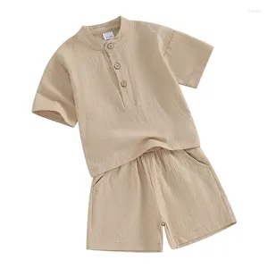 Clothing Sets Toddler Baby Boy Cotton Linen Clothes Button Short Sleeve Shirt Shorts Set 2Pcs Cute Summer Outfit