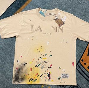 lanvin shirt Men T-Shirts Mens Ss23 Designer Lanvins t Shirt Shorts Fashion and Womens Beige Speckle Alphabet Print Trendy Trend Casual Loose Half Sleeve White QEOY