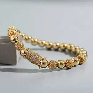 STRAND LUXURY CZ Micro Pave Bracelet for Men for Mold Gold Color Zircon 8mm Copper Beads調整可能な手作りのバングルジュエラー