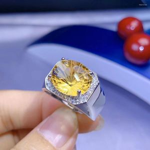 Klusterringar man ring citrin silver ljusgul gul mode smycken fabrik direkt säljer bra klipp födelsedagsfest presentmuskulös kraft