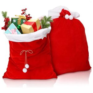Decorações de natal 1 pçs sacos de veludo vermelho papai noel sacos com cordão grande presente de natal armazenamento fonte de festa de férias