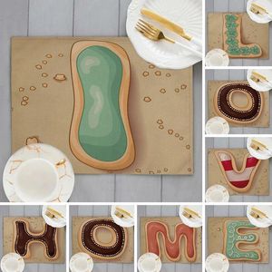 Table Mats Candy Color Cookies Letter Pattern Kitchen Placemat Coffee Tea Dining Mat 32x42cm Cotton Linen Pad Home Decor