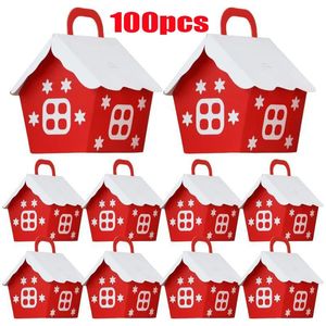 Opakowanie na prezenty 100pcs 50pcs świąteczne cukierki Red House Cookie Biscuit Packing Paperowe pudełko do dekoracji przyjęcia domowego 231120