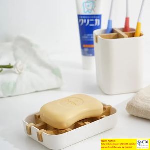 High Quality Creative Modern Simple Bathroom Anti Slip Bamboo Fiber Soap Dish Tray Holder