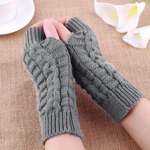 Five Fingers Luvas 2023 Mulheres Women Winter elegante braço mais quente de crochê tricô de lã Faux Mitn
