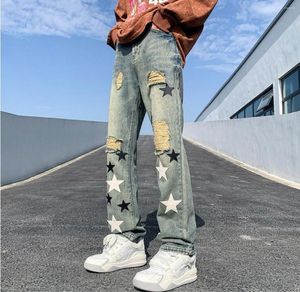 Men's Jeans M-5XL For Men 2023 Wide Leg Denim Pants Y2K Women's Trousers Ladies Baggy Dark Niche Five-pointed Star Ripped