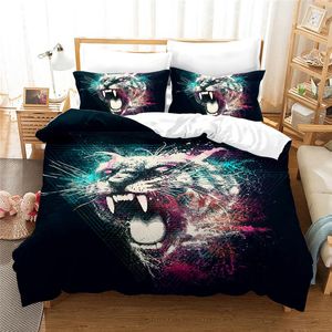 Zestawy pościeli 3D Druk Lopard Duvet Zestaw Luksusowa kołdra i poduszka 3PCS King Size Zwierzęta