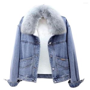 Kurtki damskie Kobiety oraz aksamitne ciepłe, swobodne gęste płaszcze litera śniegu zużycie pranie niebieskie vaqueras chaquetas faux fur clar zimowy dżins